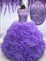 Lovely Scoop Sleeveless 15th Birthday Dress Floor Length Beading and Ruffles Lavender Organza