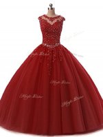 Traditional Wine Red Scoop Lace Up Beading and Lace Quinceanera Gown Sleeveless(SKU SWQD237-2BIZ)
