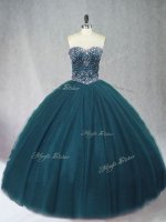 Peacock Green Ball Gowns Sweetheart Sleeveless Tulle Floor Length Lace Up Beading Quinceanera Dresses(SKU PSSW1003-3BIZ)