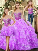 High End Sleeveless Floor Length Beading and Ruffles Lace Up Quince Ball Gowns with Lilac(SKU SJQDDT1337007BIZ)