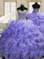 Flare Sleeveless Sweep Train Lace Up Beading and Ruffles Quinceanera Dress