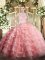 Watermelon Red Zipper Scoop Lace and Ruffled Layers Quinceanera Dress Tulle Sleeveless