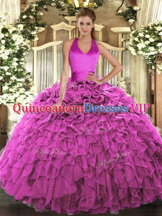 Fuchsia Sleeveless Ruffles Floor Length Sweet 16 Quinceanera Dress