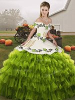 Classical Sleeveless Embroidery and Ruffled Layers Lace Up Vestidos de Quinceanera