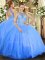 Tulle Sleeveless Floor Length Quince Ball Gowns and Beading