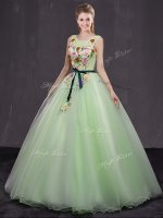 Scoop Floor Length Ball Gowns Sleeveless Yellow Green Sweet 16 Dress Lace Up