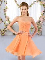 Orange Lace Up Quinceanera Dama Dress Ruching Sleeveless Mini Length