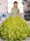 Edgy Olive Green Ball Gowns Beading and Ruffles Quince Ball Gowns Lace Up Organza Sleeveless Floor Length