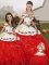 Suitable Off The Shoulder Sleeveless Organza 15th Birthday Dress Embroidery and Ruffles Lace Up