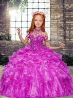 Fancy High-neck Sleeveless Little Girls Pageant Dress Floor Length Beading and Ruffles Lilac Organza(SKU PAG1234-9BIZ)