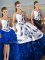 Lace Up Quinceanera Gown Blue And White for Sweet 16 and Quinceanera with Embroidery and Ruffles