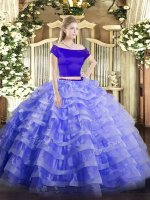Cute Blue Zipper Off The Shoulder Appliques and Ruffled Layers Vestidos de Quinceanera Tulle Short Sleeves(SKU SJQDDT1573002-3BIZ)