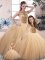 Sleeveless Floor Length Beading Lace Up Sweet 16 Dress with Gold