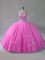 Rose Pink Scoop Neckline Beading Quinceanera Dresses Sleeveless Lace Up