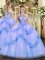 Low Price Blue Sleeveless Tulle Lace Up Ball Gown Prom Dress for Military Ball and Sweet 16 and Quinceanera