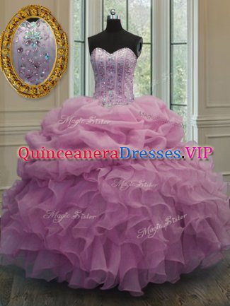 Latest Organza Sleeveless Floor Length Sweet 16 Dresses and Beading and Pick Ups