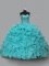 Colorful Sweetheart Sleeveless 15 Quinceanera Dress Beading and Ruffles Aqua Blue Organza
