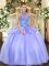 Halter Top Sleeveless Quinceanera Dress Floor Length Embroidery Lavender Organza