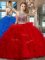 Custom Fit With Train Red Quinceanera Dress Scoop Sleeveless Brush Train Criss Cross