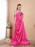 Kapaa Hawaii/HI Hot Pink Empire Sweetheart Brush Train Taffeta PQuinceanera Dama Dress With Beading and Ruch