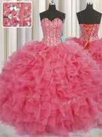 Low Price Visible Boning Floor Length Coral Red 15 Quinceanera Dress Sweetheart Sleeveless Lace Up
