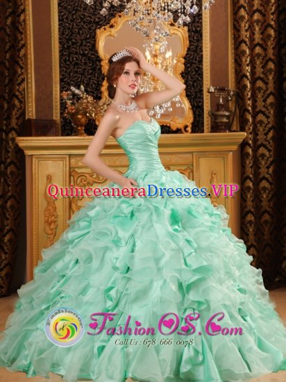 Ruffled Layers Decorate Organza Apple Green Ruching Quinceanera Dress With Sweetheart Neckline in Wrightsville Beach Carolina/NC - Click Image to Close