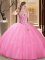 Rose Pink Tulle Lace Up Sweetheart Sleeveless Floor Length 15th Birthday Dress Embroidery