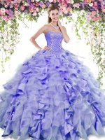 Classical Lavender Lace Up Sweetheart Beading and Ruffles Sweet 16 Dresses Organza and Taffeta Sleeveless