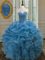 Fabulous Sleeveless Floor Length Beading and Ruffles Lace Up 15 Quinceanera Dress with Blue(SKU PSSW009-2BIZ)