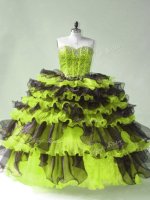 Yellow Green Ball Gowns Beading Ball Gown Prom Dress Lace Up Organza Sleeveless