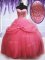 New Arrival Watermelon Red Ball Gowns Beading and Bowknot Quinceanera Dresses Lace Up Tulle Sleeveless Floor Length