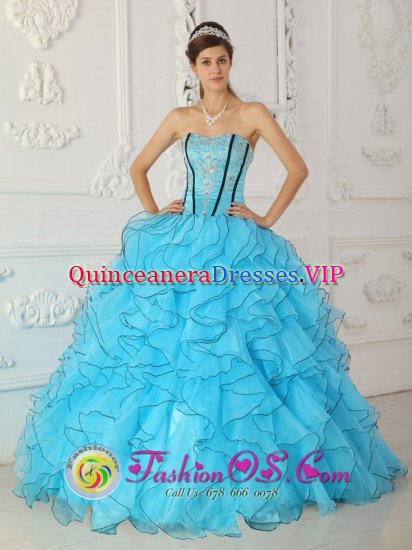 gorgeous Baby Blue Quinceanera Dress For Delta Colorado/CO Strapless Organza With Appliques Ball Gown - Click Image to Close