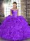 Off The Shoulder Sleeveless Ball Gown Prom Dress Floor Length Beading and Ruffles Lavender Organza