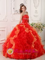 Cypress TX Appliques and Beading Discount Red Quinceanera Dress For Sweetheart Organza Ball Gown