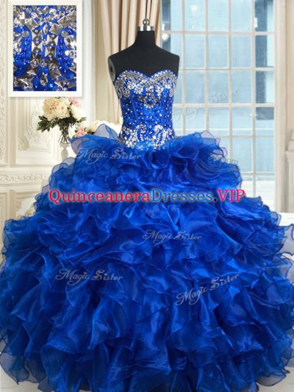 Attractive Ruffled Floor Length Royal Blue Ball Gown Prom Dress Sweetheart Sleeveless Lace Up - Click Image to Close