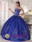 Stylish Satin With Embroidery Blue Quinceanera Dress For Halway House South Africa Strapless Ball Gown
