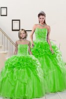 Best Selling Organza Sleeveless Floor Length Quinceanera Gowns and Beading and Pick Ups