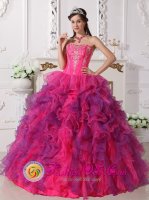 Springdale Arkansas/AR Elegant Satin and Organza With Embroidery Hot Pink and Purple For Quinceanera Dress Sweetheart Ruffled Ball Gown(SKU QDZY060-JBIZ)