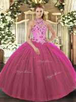 Floor Length Ball Gowns Sleeveless Fuchsia Quince Ball Gowns Lace Up