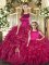 Top Selling Fuchsia Scoop Lace Up Ruffles Quinceanera Dress Sleeveless