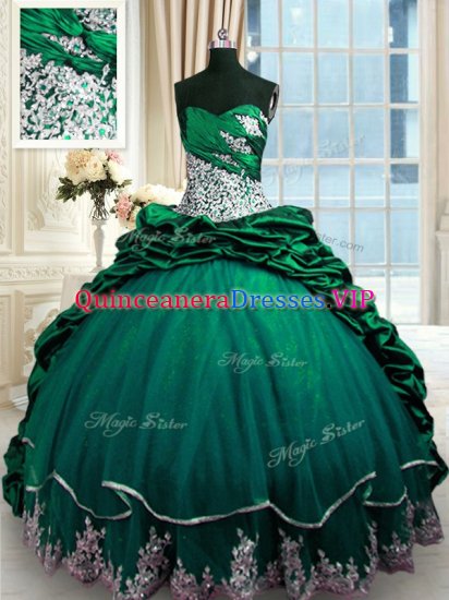Pick Ups Ball Gowns Sleeveless Dark Green Quince Ball Gowns Brush Train Lace Up - Click Image to Close