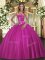 Graceful Ball Gowns 15th Birthday Dress Fuchsia Strapless Tulle Sleeveless Floor Length Lace Up