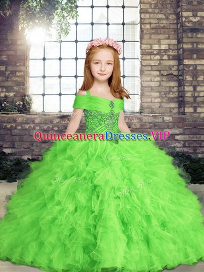 Modern Pageant Gowns For Girls Party and Wedding Party with Beading and Ruffles Straps Sleeveless Lace Up - Click Image to Close