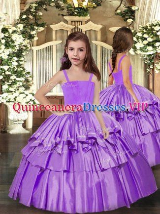 Lavender Child Pageant Dress Party and Sweet 16 and Wedding Party with Ruffled Layers Straps Sleeveless Lace Up