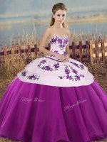 Floor Length Lace Up Sweet 16 Quinceanera Dress White And Purple for Military Ball and Sweet 16 and Quinceanera with Embroidery and Bowknot(SKU SJQDDT2149002-3BIZ)