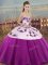 Floor Length Lace Up Sweet 16 Quinceanera Dress White And Purple for Military Ball and Sweet 16 and Quinceanera with Embroidery and Bowknot