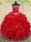 On Sale Floor Length Red Quinceanera Dresses Sweetheart Sleeveless Lace Up