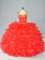 Red Organza Lace Up Straps Sleeveless Floor Length 15 Quinceanera Dress Beading and Ruffles