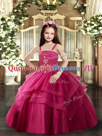 Popular Floor Length Ball Gowns Sleeveless Red Pageant Dress for Teens Lace Up