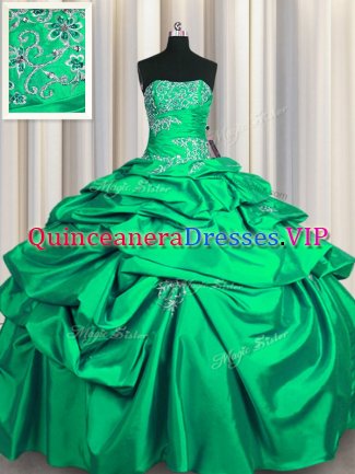 Stylish Appliques and Pick Ups 15 Quinceanera Dress Turquoise Lace Up Sleeveless Floor Length
